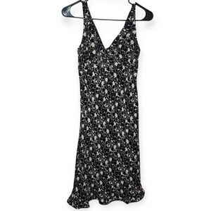 Express Vintage 90s Women's Black White Floral Babydoll Midi Dress sz 3/4
